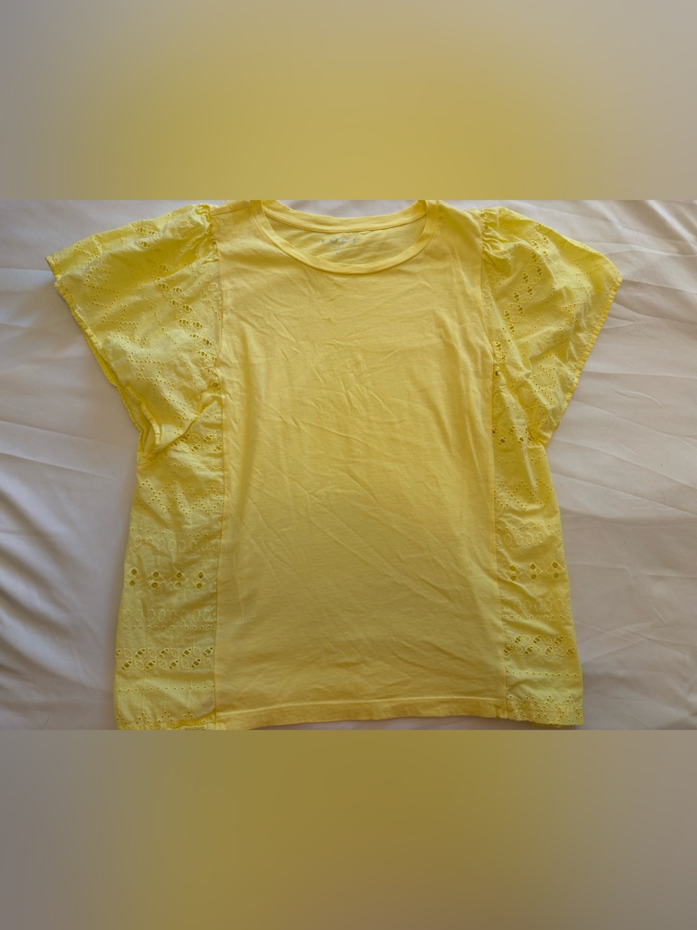 LOFT Yellow Eyelet-Sleeve Cotton Tee